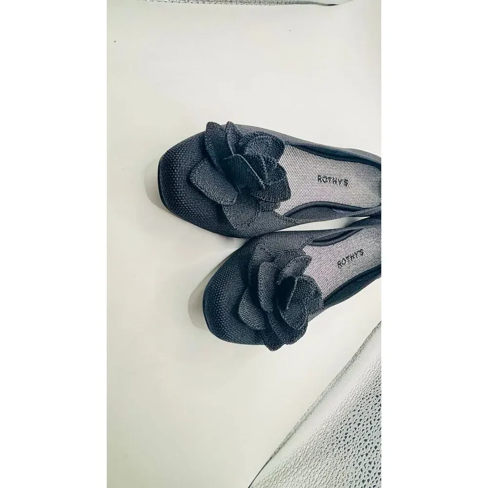 Rothy’s The Petal Square 3D rosette Black ballerina flats slippers shoes sz 12